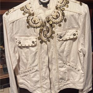 Chic Embellished White Jean Jacket